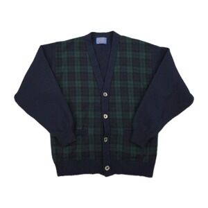 Vintage Pendleton Wool Cardigan Mens Medium Tartan‎ Plaid USA V Neck Sweater